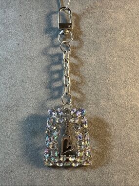 Hand Crafted Silver Crystal Heart Keychain with Iridescent Stones